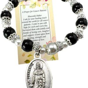 St Peregrine Cancer Healing Saint Gift Set Bead Bracelet Prayer Card